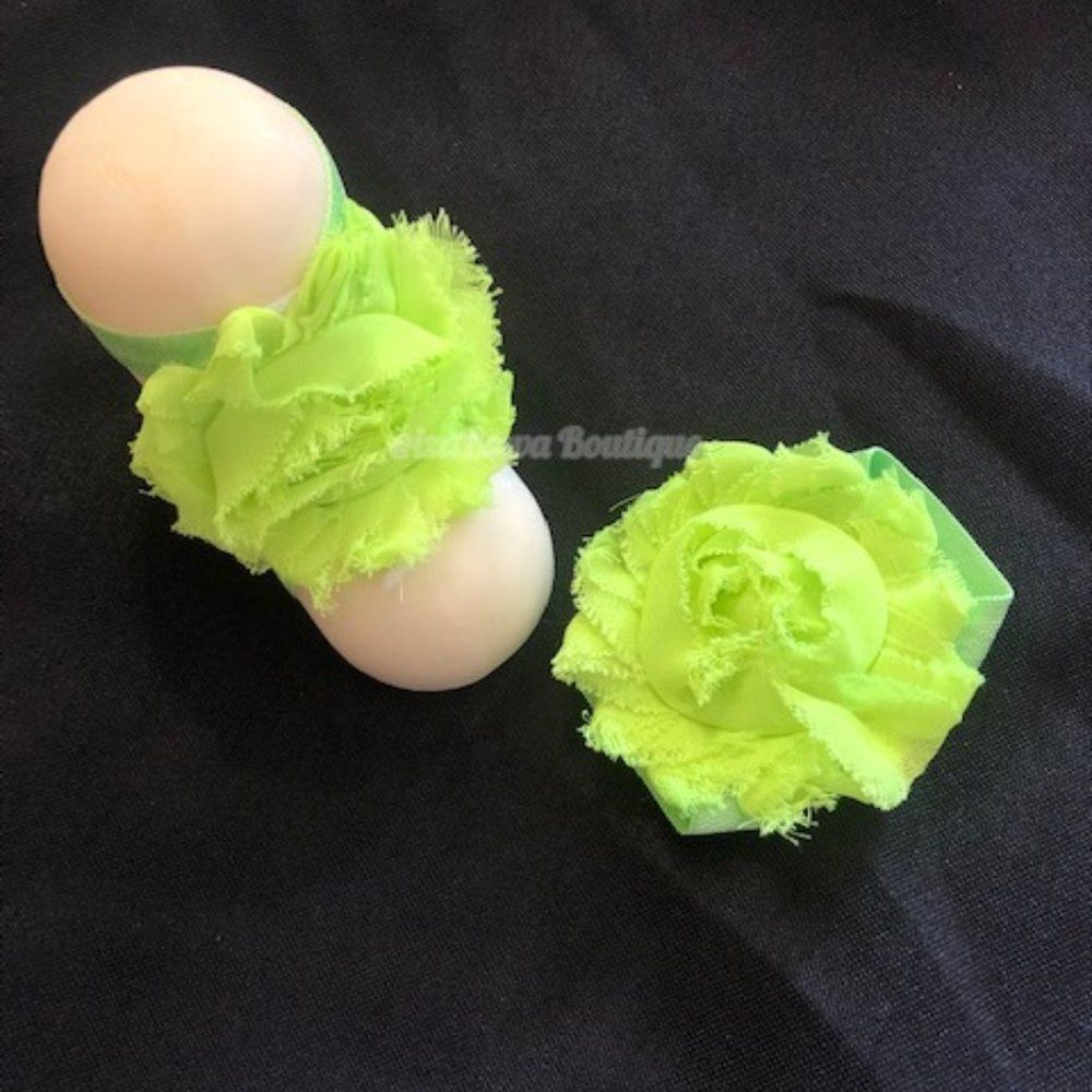 Lime Green Newborn Shabby Barefoot Sandals    NBS128  Handmade Boutique